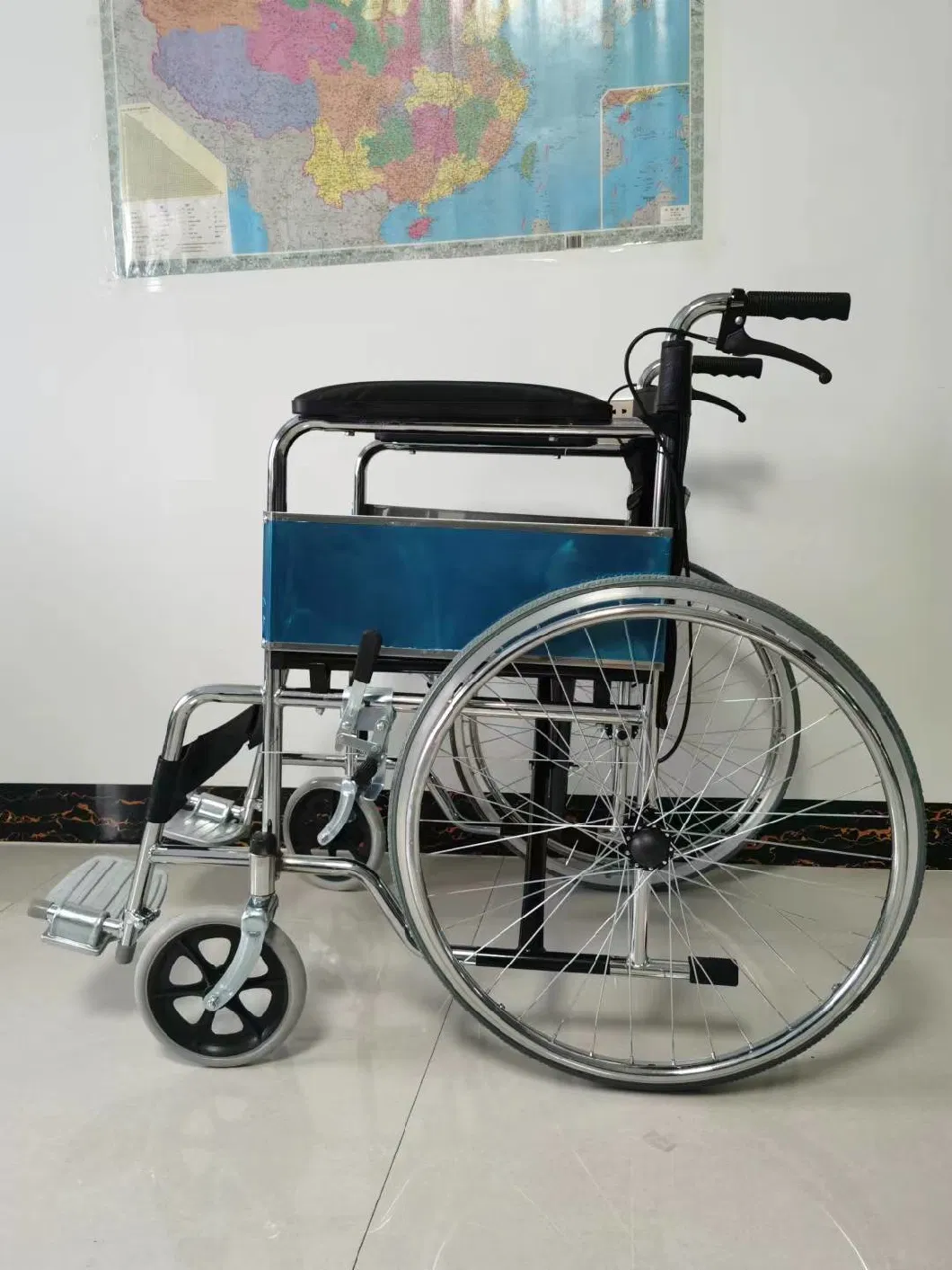 Disabled Elderly Manual Push Wheelchair Folding Convenient Electroplating Folding Wheelchair